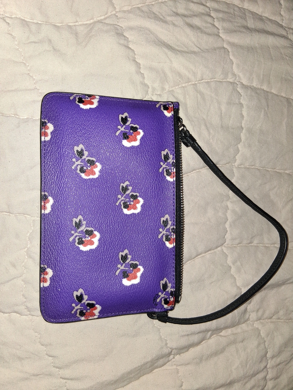 Coach Purple Floral Zip Wristlet Card Case - Picture 2 of 7